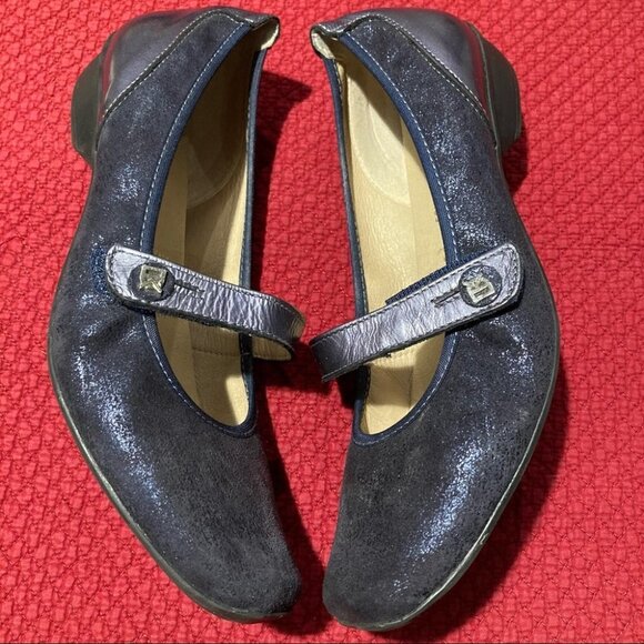 DORKING by Fluchos Sz 39 Ivone Blue Metallic Mary Janes Square Toe Made in Spain - Picture 4 of 8